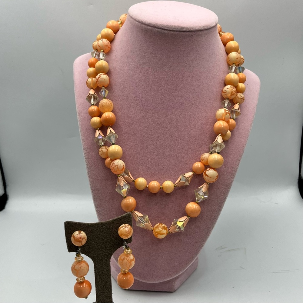 Woman’s Vintage Unmarked orange floral jewelry set